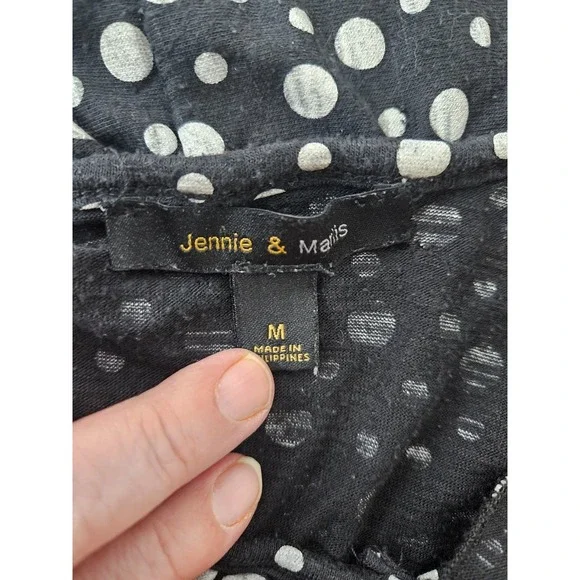 Jennie & Marlis Polka Dot Ruffle Blouse Black White Sleeveless M Retro Polka Dot - Picture 3 of 5